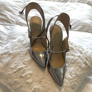 Silver Ankle Strap Pump